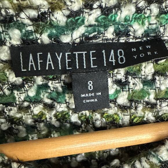 Lafayette 148 Tweed Long Sleeve Snap Button Up Blazer Green Size 8 - Picture 11 of 12